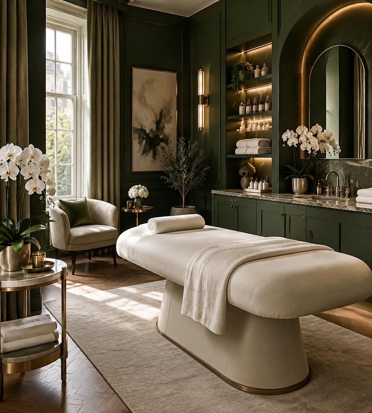 Elegant green and gold KMcG treatment room